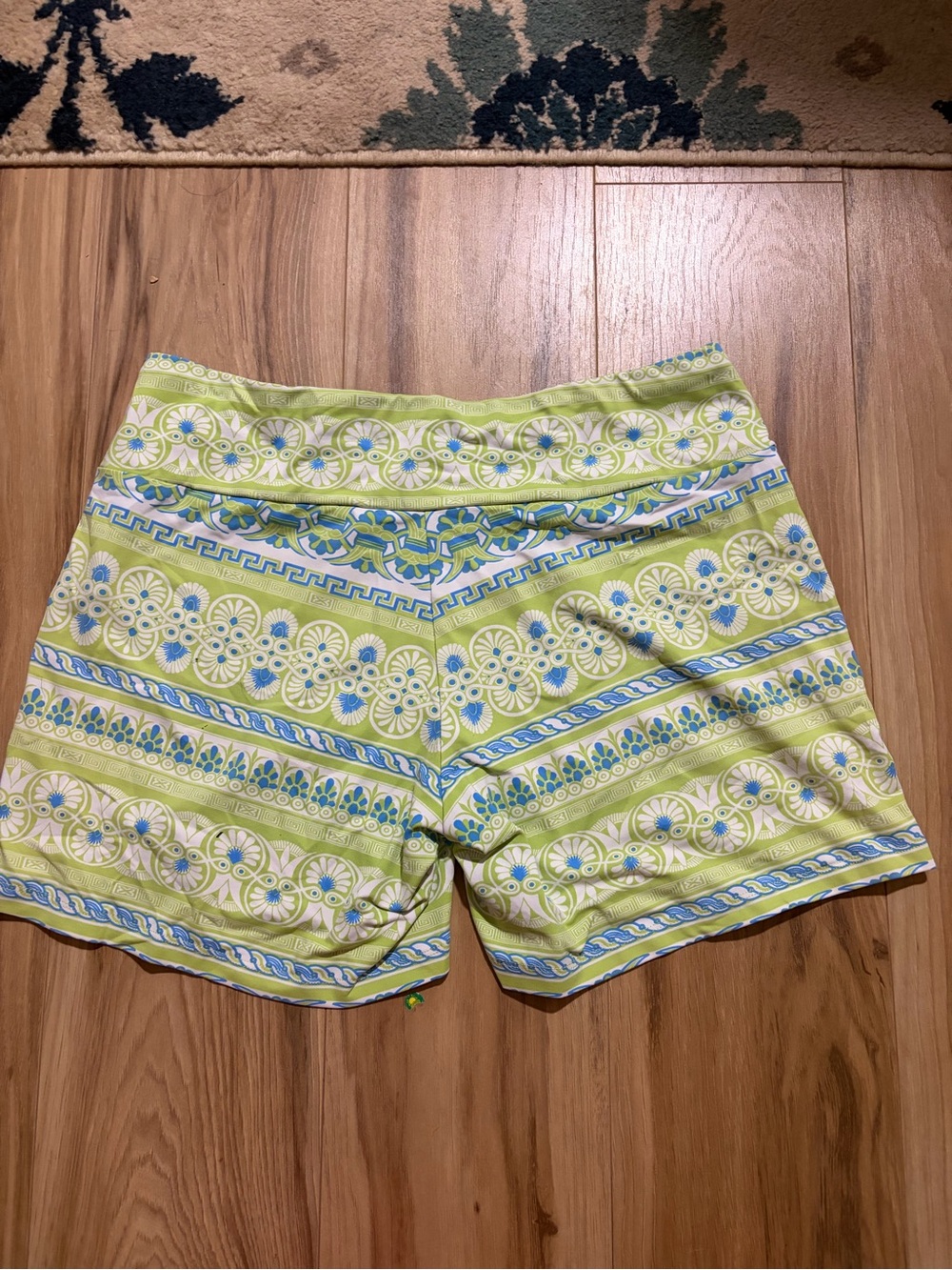 J. McLaughlin Lime Green Patterned Athletic Shorts with Blue Accents - Picture 2 of 3